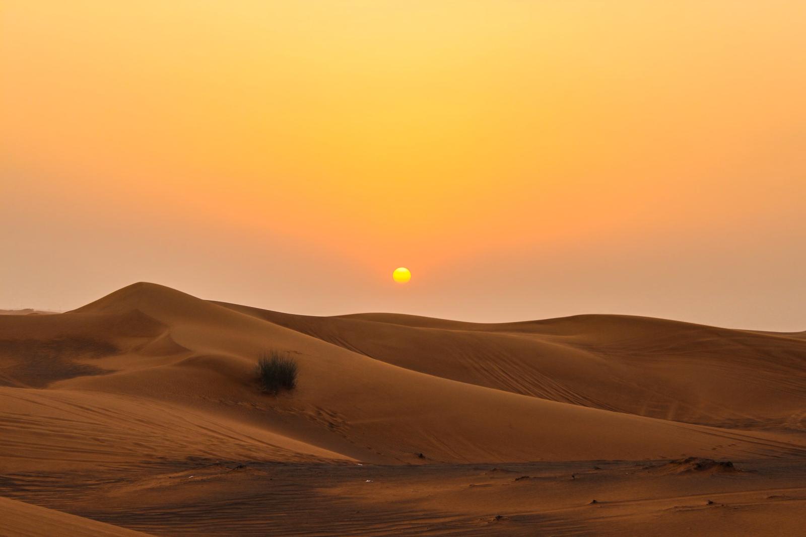 Goldene Sanddünen der arabischen Wüste bei Sonnenuntergang