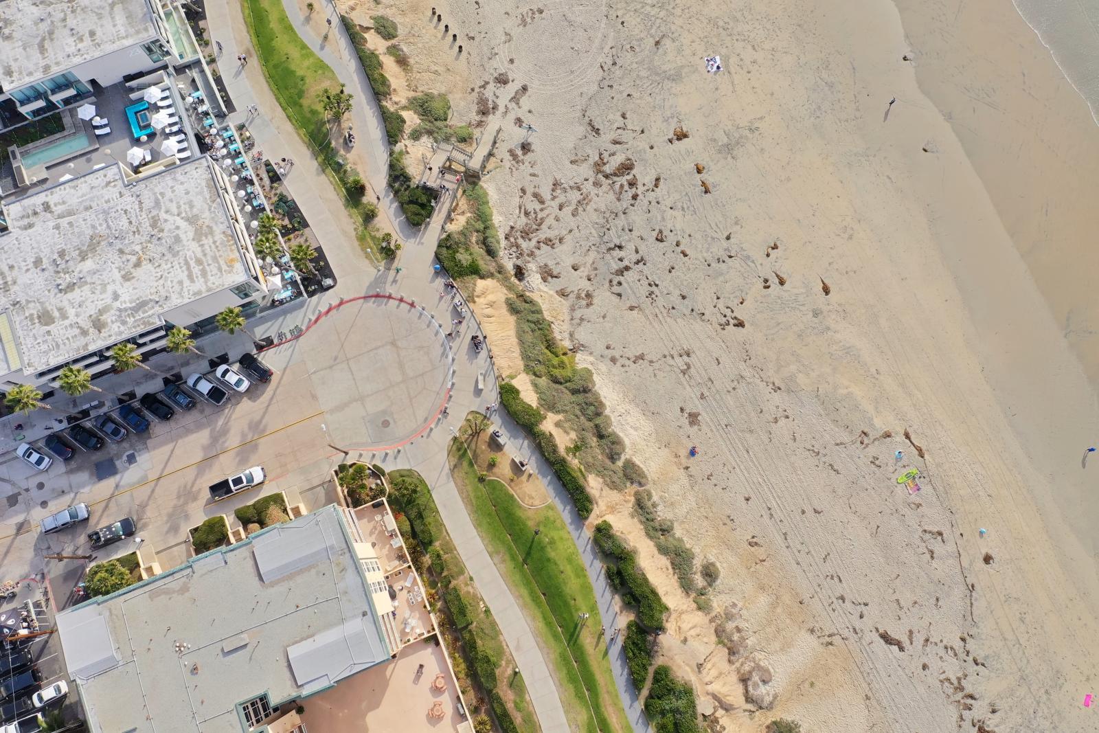 Sandstrand bei San Diego mit Palmen und Pazifik