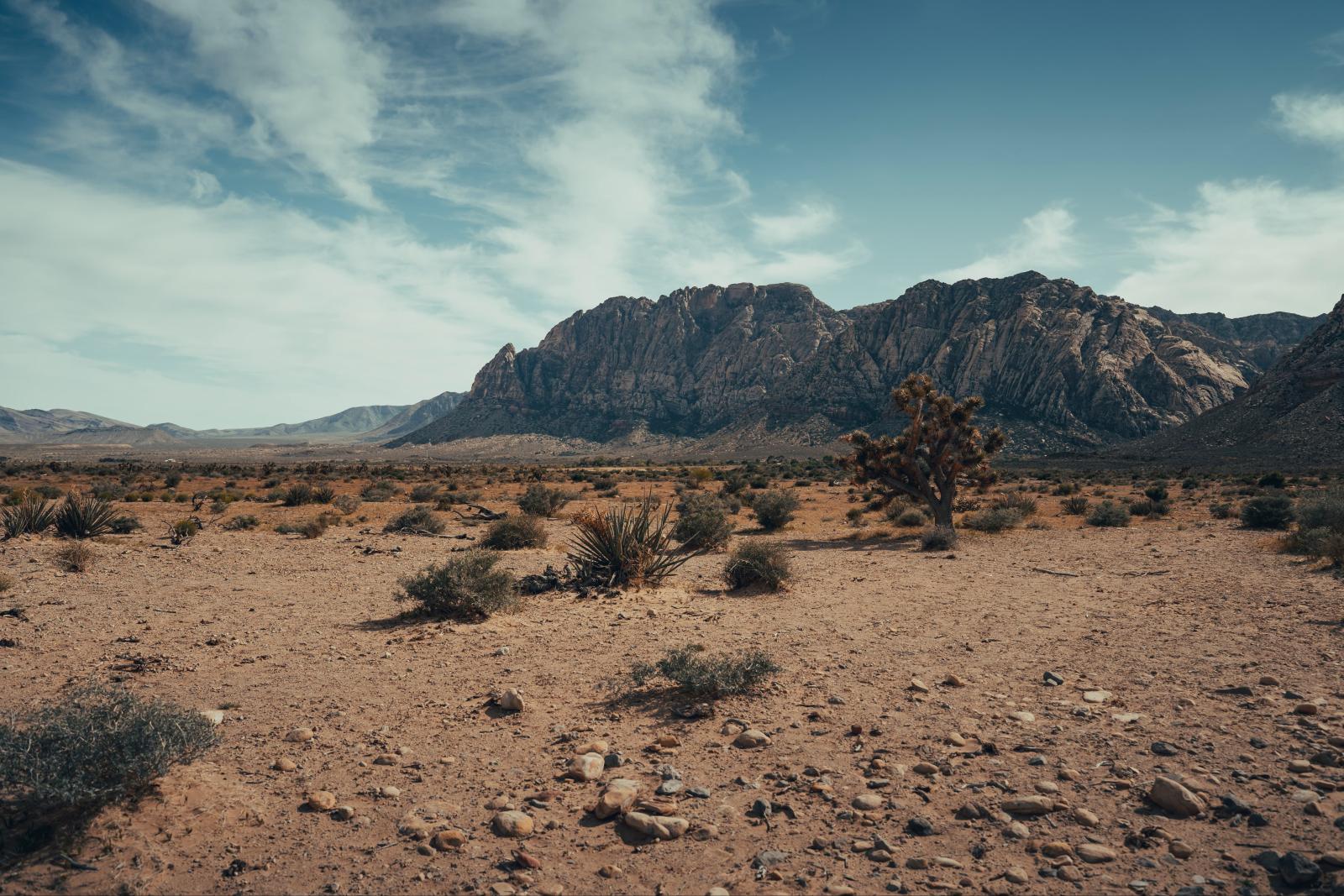  Las Vegas in der Wüste mit Bergen im Hintergrund und klarem Himmel