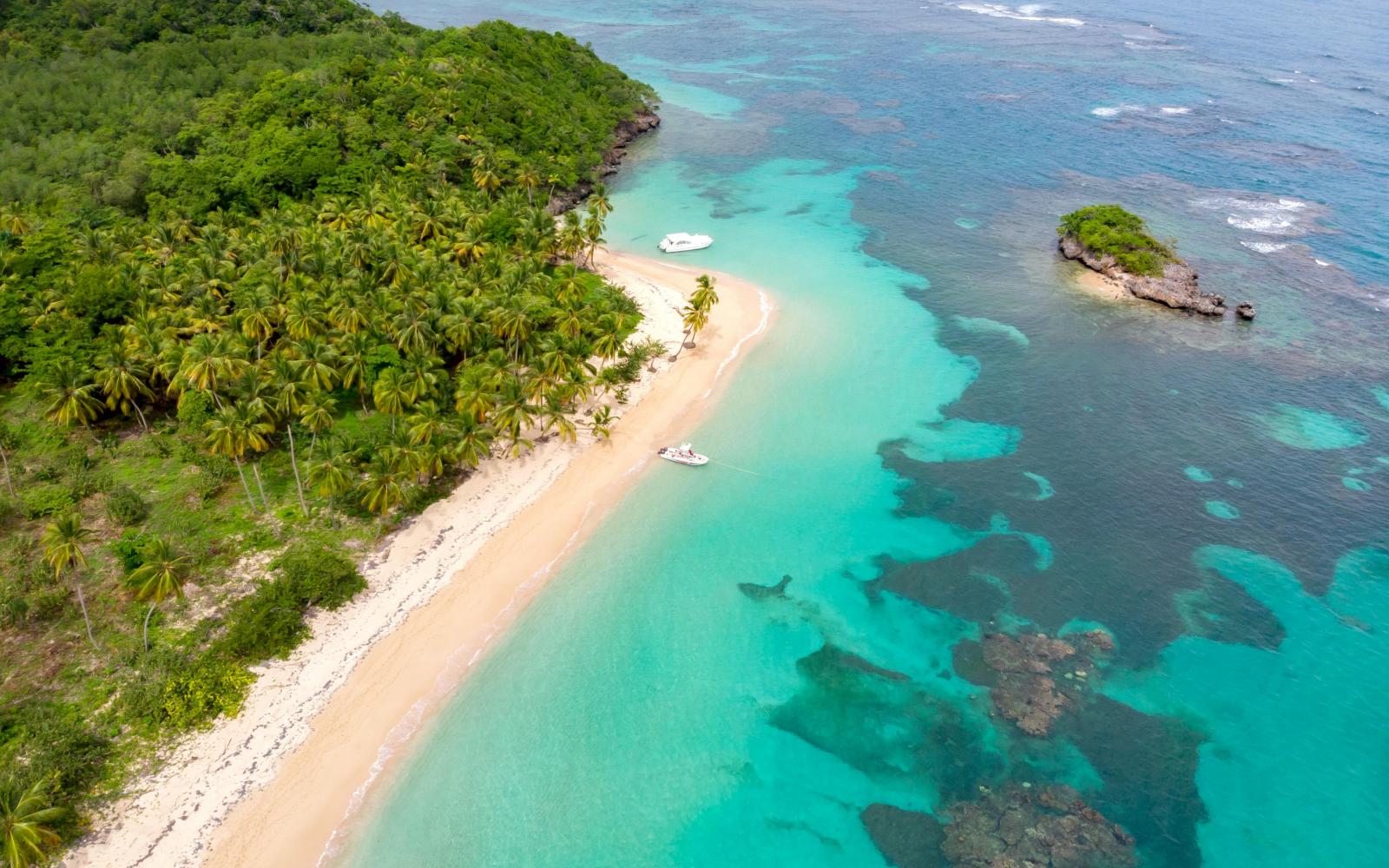 Dominikanische Republik Urlaub mit Karibikstrand, Palmen und türkisblauem Meer