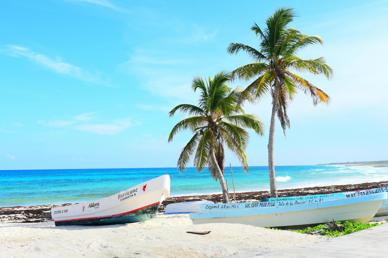 Cozumel Strand Boote Palmen Mexiko
